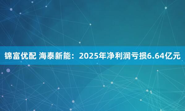 锦富优配 海泰新能：2025年净利润亏损6.64亿元